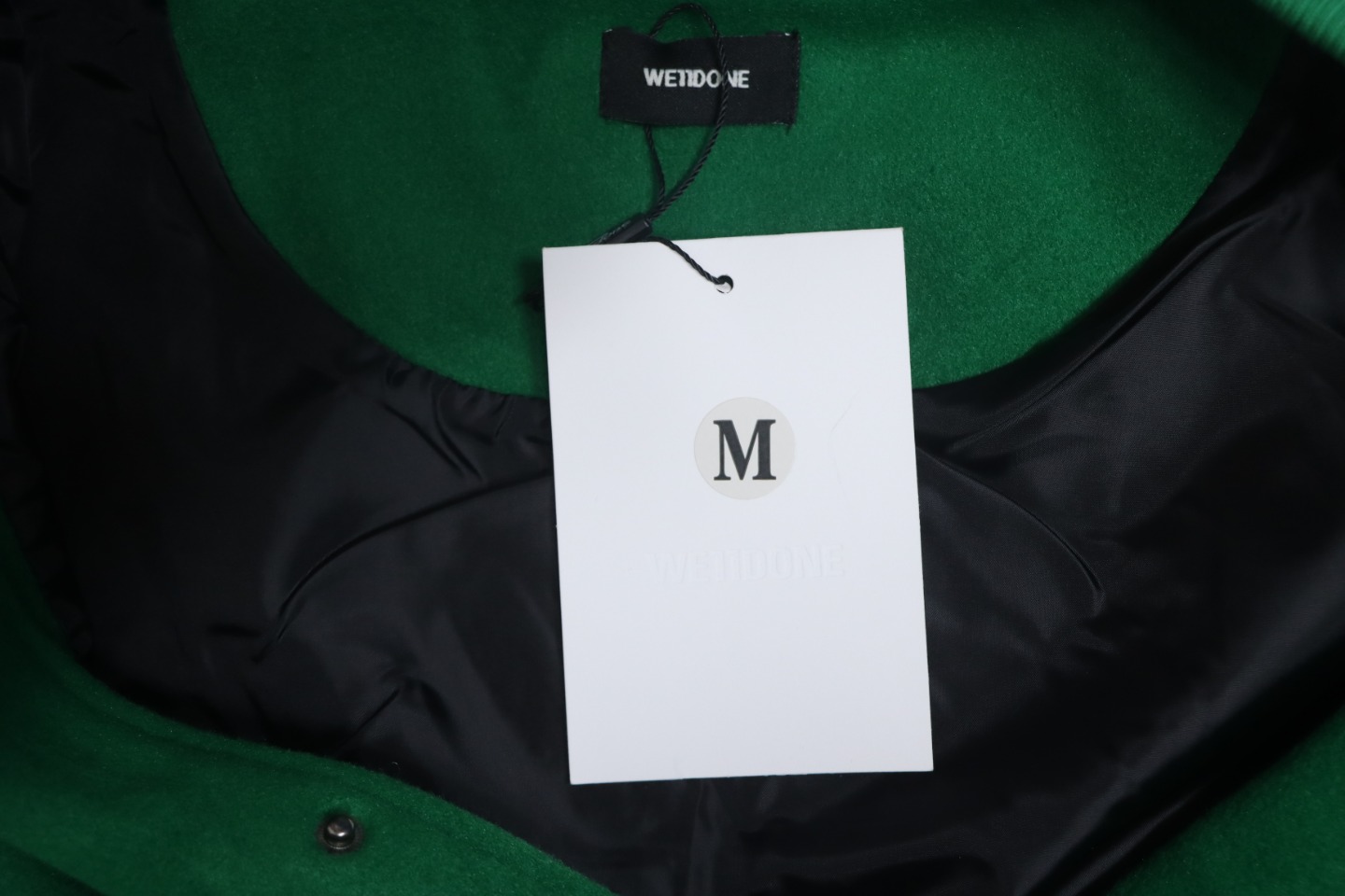 WELL Classic Logo Leather Sleeve Baseball Jacket Green