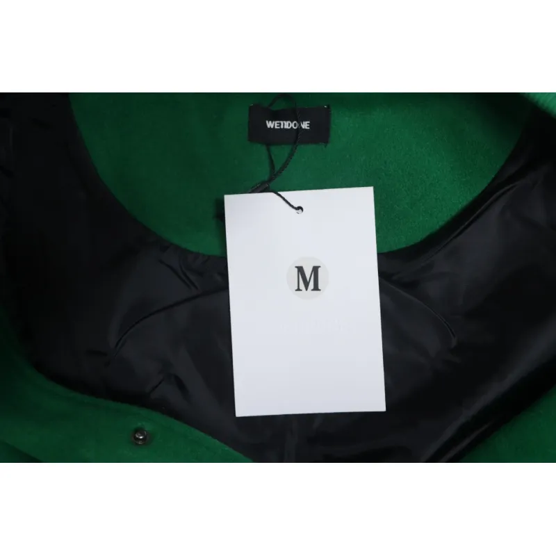 WELL Classic Logo Leather Sleeve Baseball Jacket Green