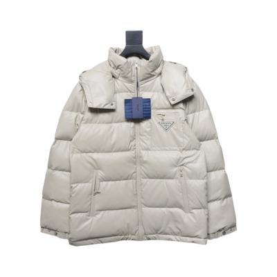 Prada 21fw Classic Triangle Logo Detachable Down Jacket Beige 01