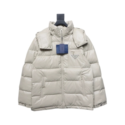 Prada 21fw Classic Triangle Logo Detachable Down Jacket Beige 01