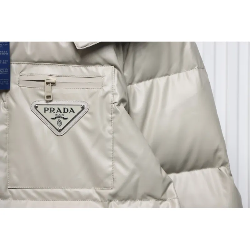 Prada 21fw Classic Triangle Logo Detachable Down Jacket Beige