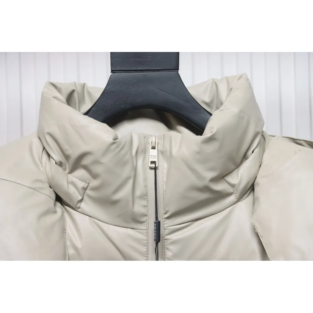 Prada 21fw Classic Triangle Logo Detachable Down Jacket Beige