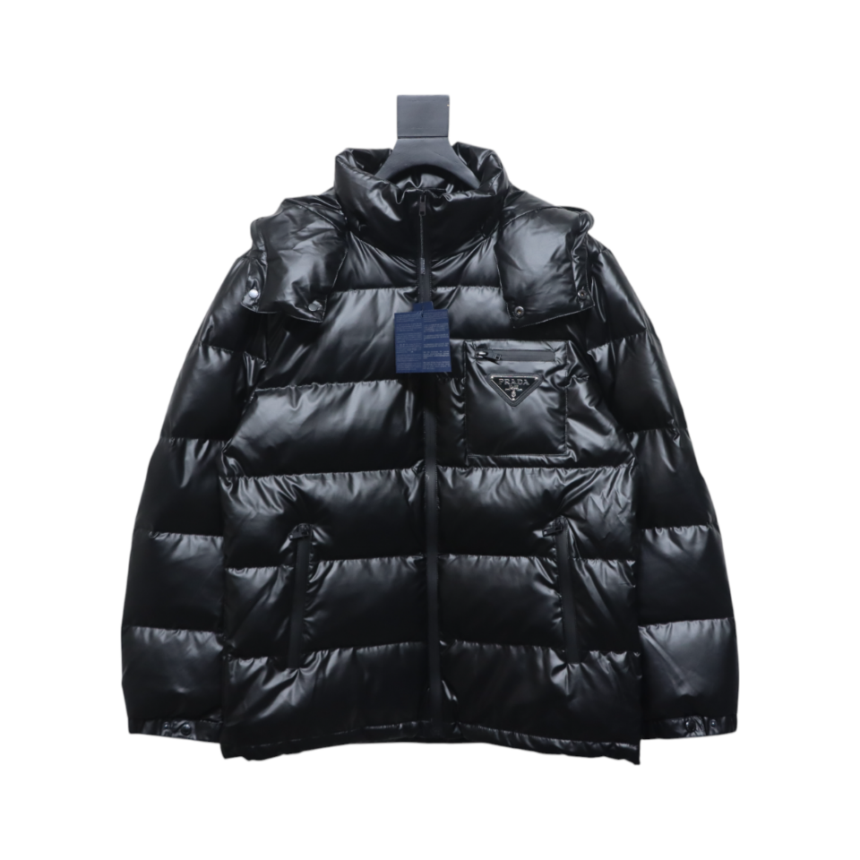 Prada 21fw Classic Triangle Logo Detachable Down Jacket Black