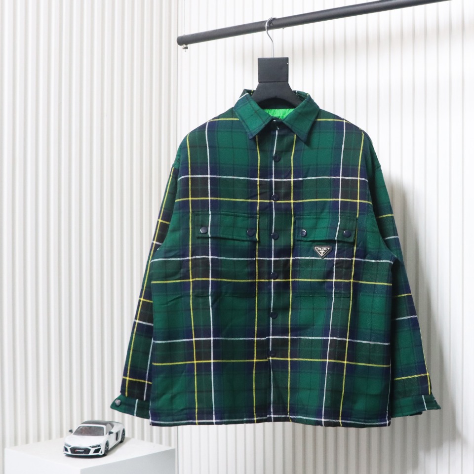 Prada 22FW Blue And Green Plaid Cotton Jacket