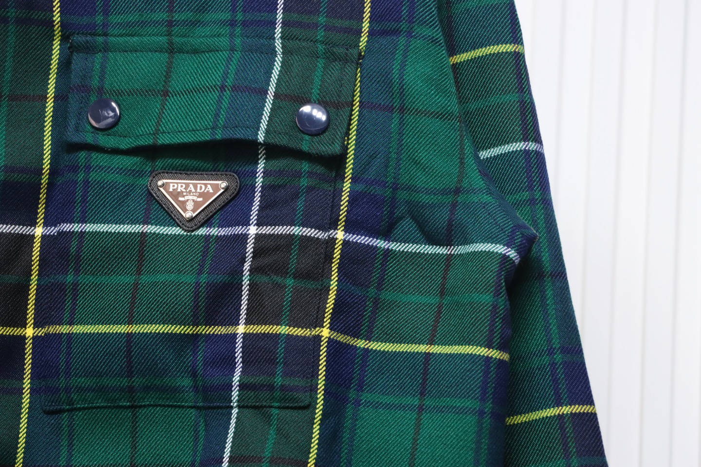 Prada 22FW Blue And Green Plaid Cotton Jacket