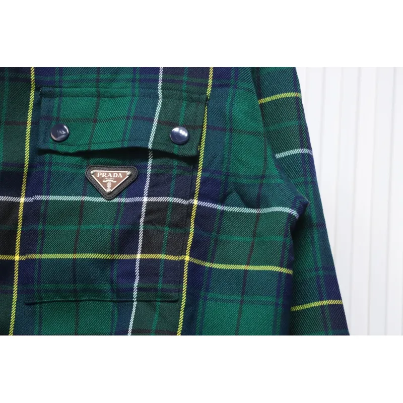 Prada 22FW Blue And Green Plaid Cotton Jacket