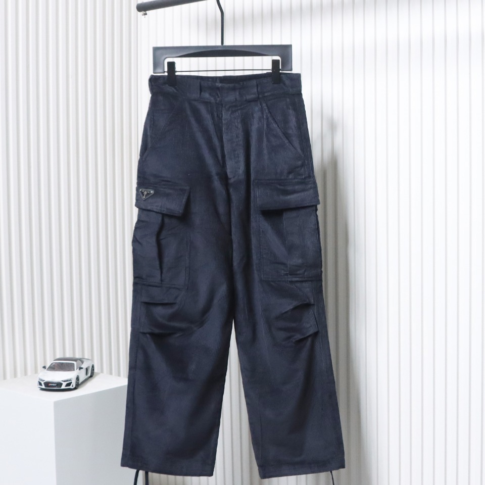 Prada 23FW Corduroy Cargo Pants Dark Blue