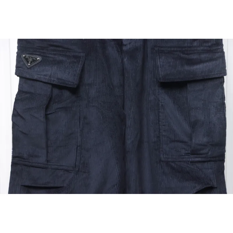 Prada 23FW Corduroy Cargo Pants Dark Blue