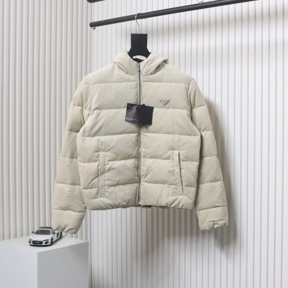 Prada 23FW Corduroy Down Jacket Beige