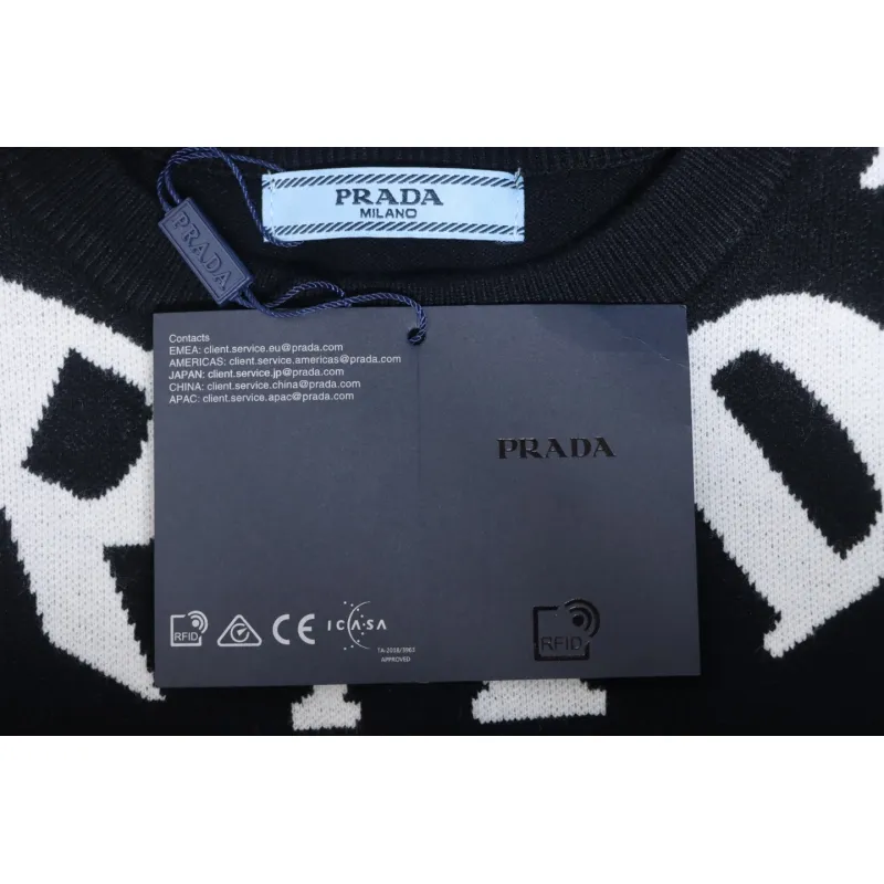 Prada 23ss Series Chest Necklace Letter Border Three-Dimensional Jacquard Sweater