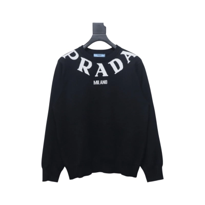 Prada 23ss Series Chest Necklace Letter Border Three-Dimensional Jacquard Sweater 01
