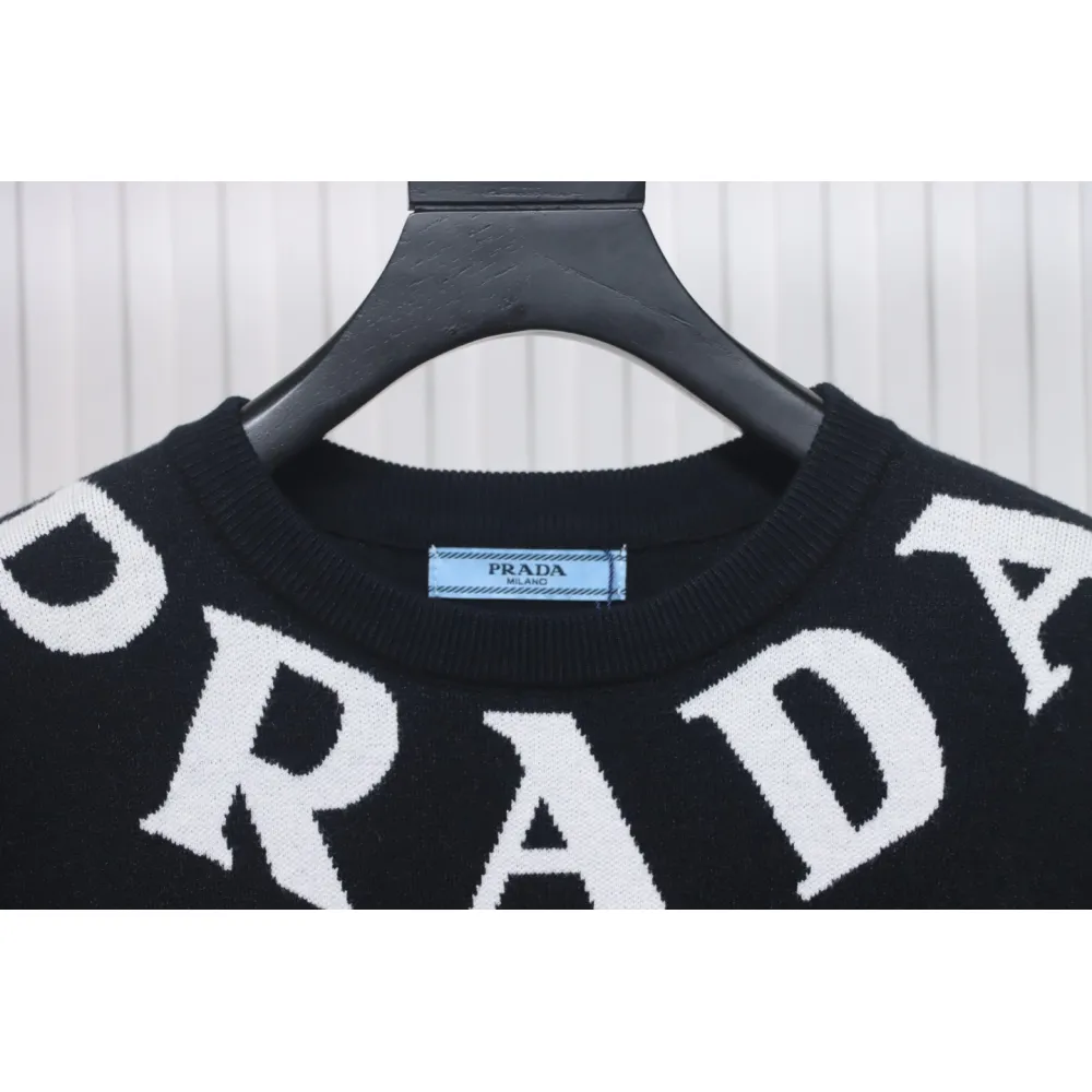 Prada 23ss Series Chest Necklace Letter Border Three-Dimensional Jacquard Sweater