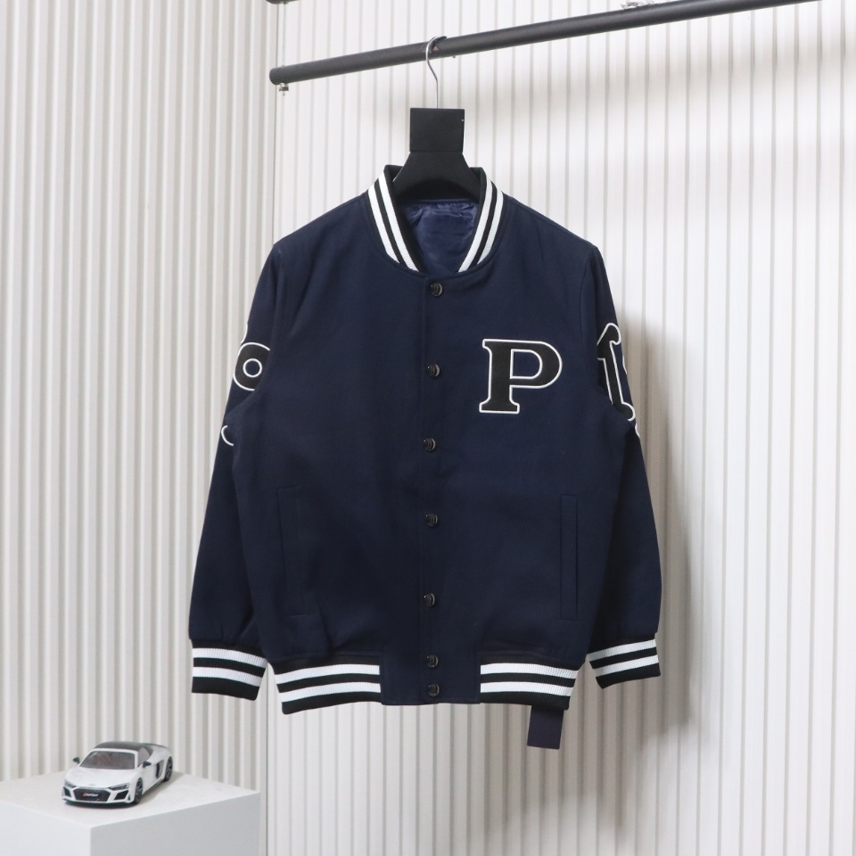 Prada 24FW Canvas Grain Padded Baseball Jacket