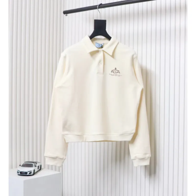Prada 24Fw Distressed Logo Print Lapel Hoodie