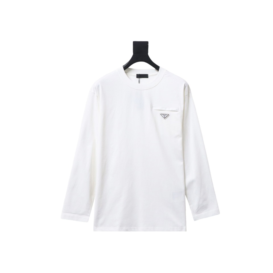Prada 24Fw Pocket Triangle Metal Logo Long Sleeve T-shirt White