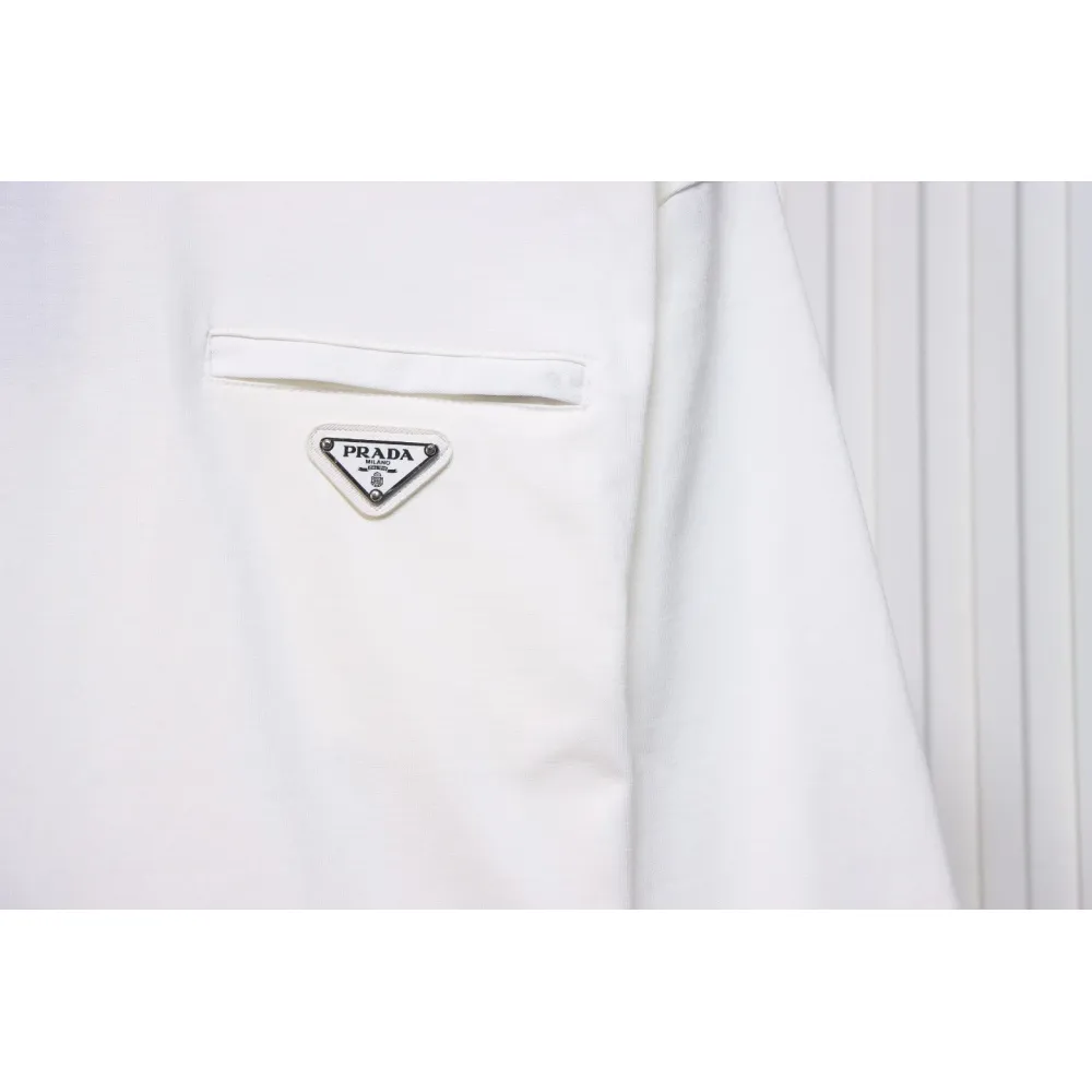 Prada 24Fw Pocket Triangle Metal Logo Long Sleeve T-shirt White
