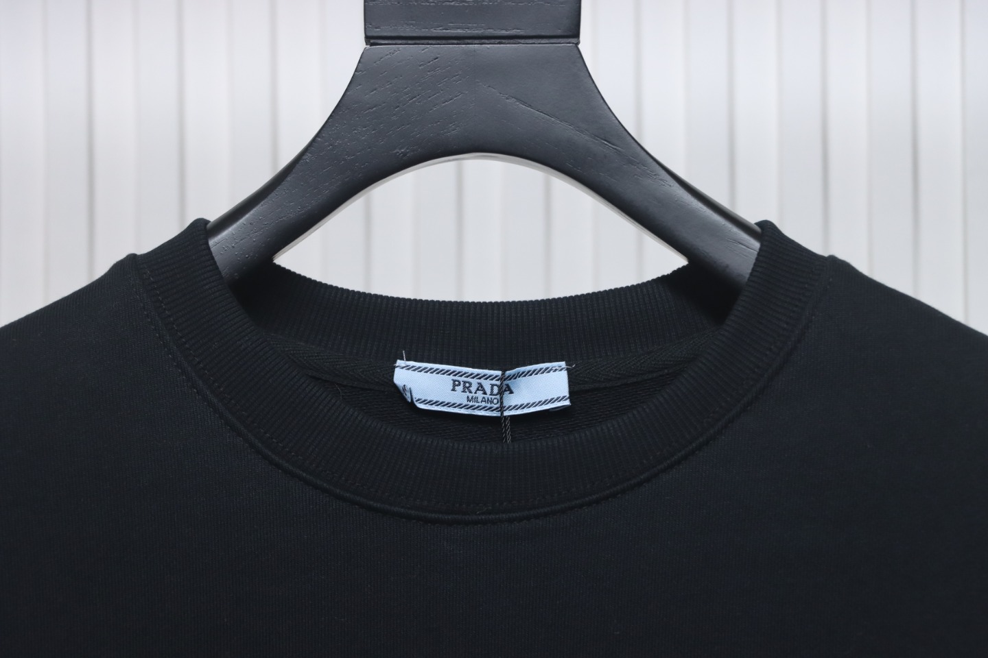 Prada 24Fw Small Letters on Chest Round Neck Hoodie Black