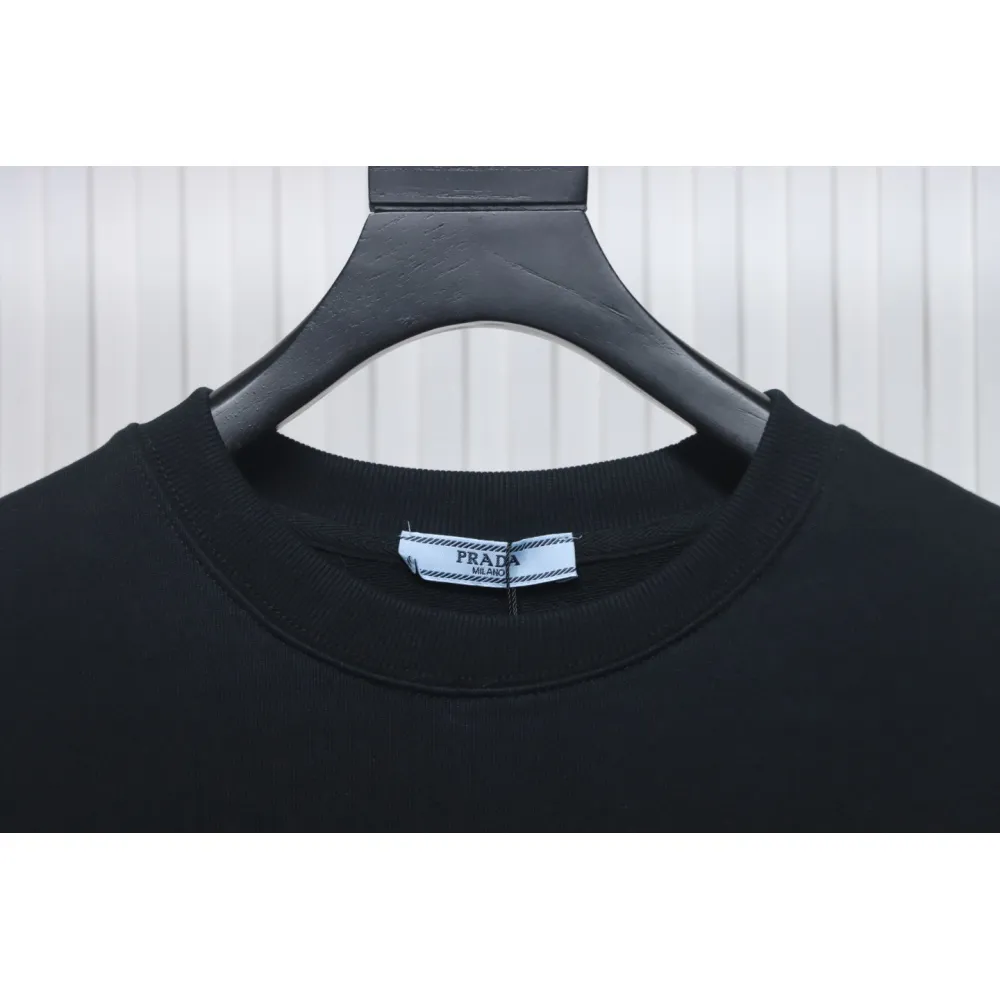 Prada 24Fw Small Letters on Chest Round Neck Hoodie Black