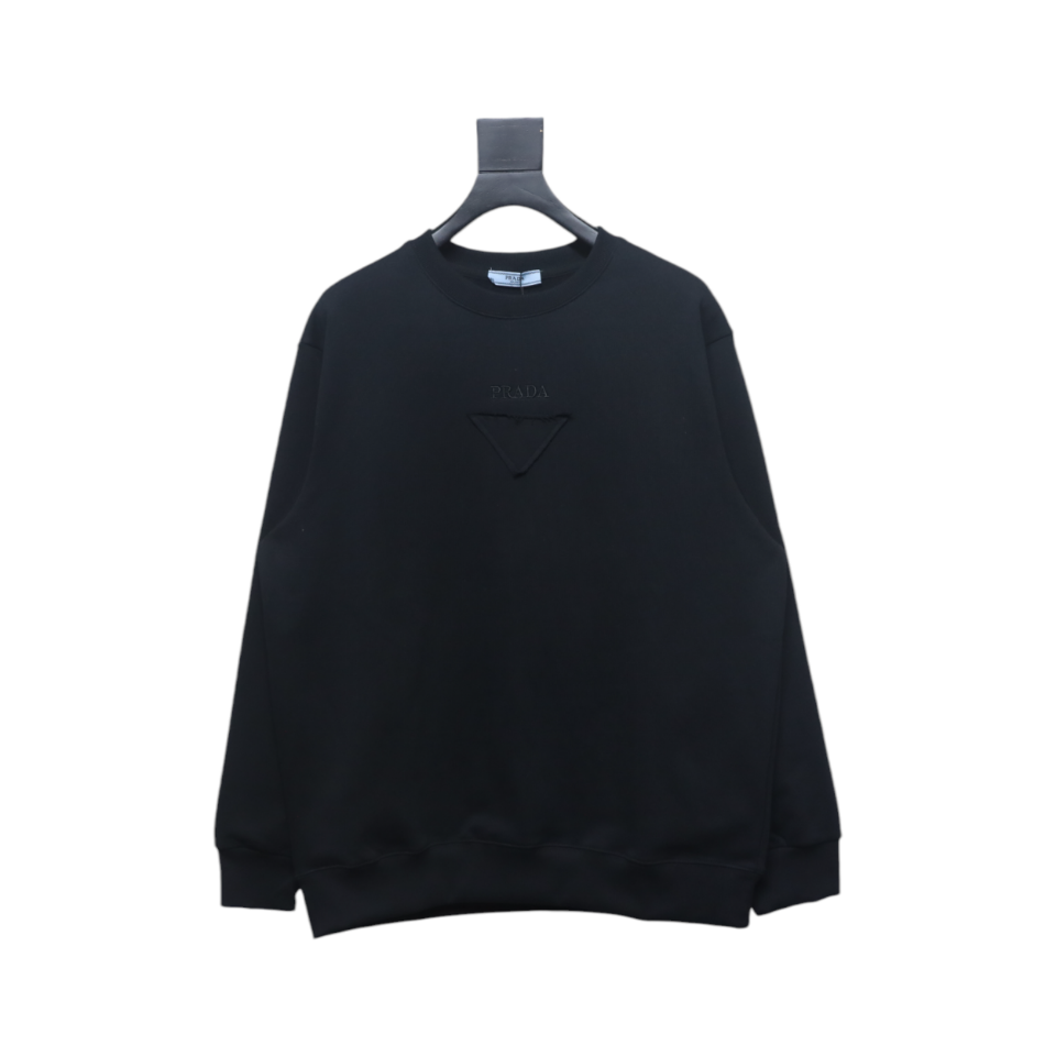 Prada 24Fw Small Letters on Chest Round Neck Hoodie Black