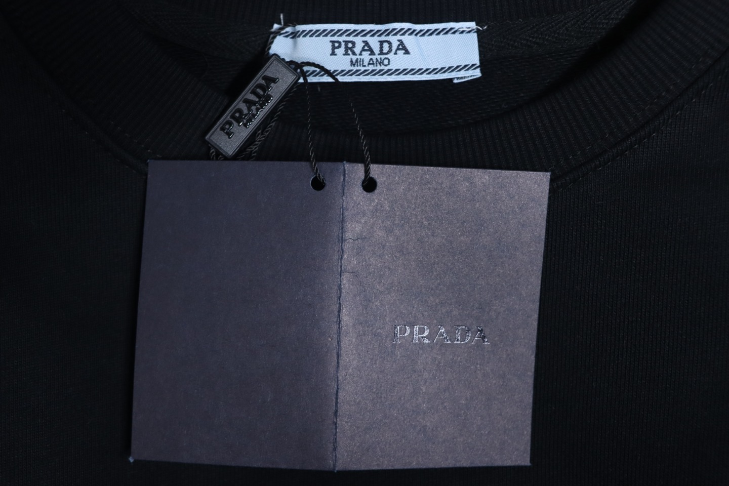 Prada 24Fw Small Letters on Chest Round Neck Hoodie Black
