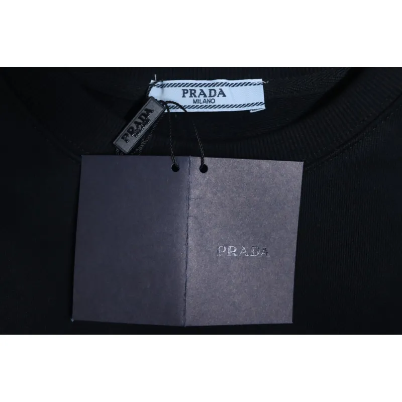 Prada 24Fw Small Letters on Chest Round Neck Hoodie Black
