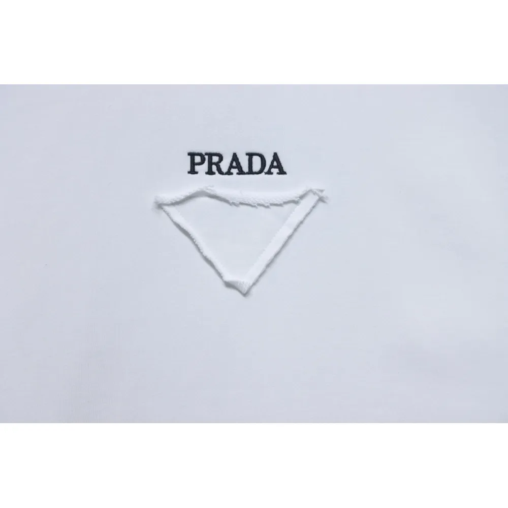 Prada 24Fw Small Letters on Chest Round Neck Hoodie White