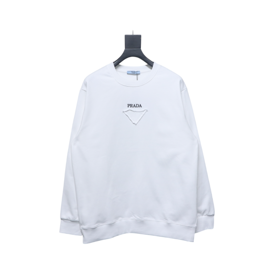 Prada 24Fw Small Letters on Chest Round Neck Hoodie White