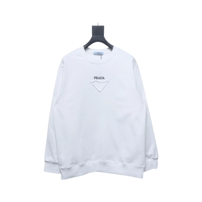 Prada 24Fw Small Letters on Chest Round Neck Hoodie White 01