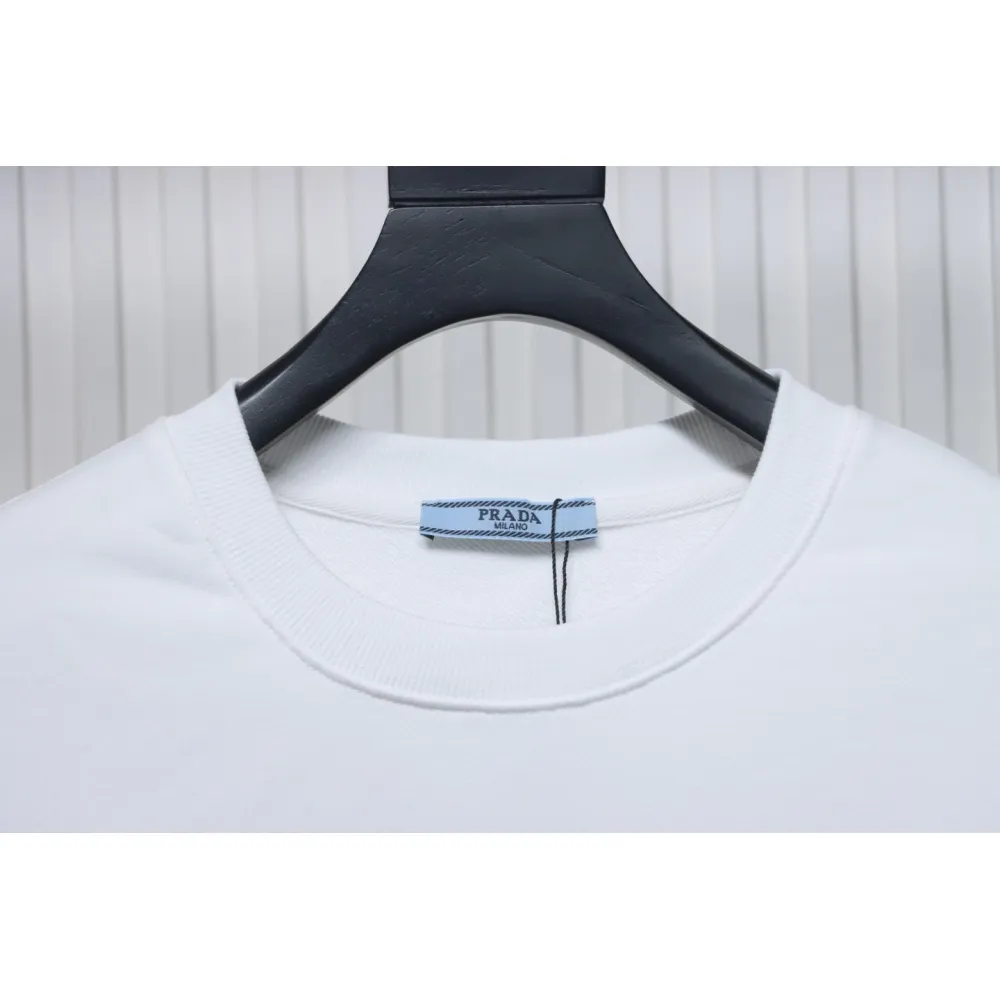 Prada 24Fw Small Letters on Chest Round Neck Hoodie White