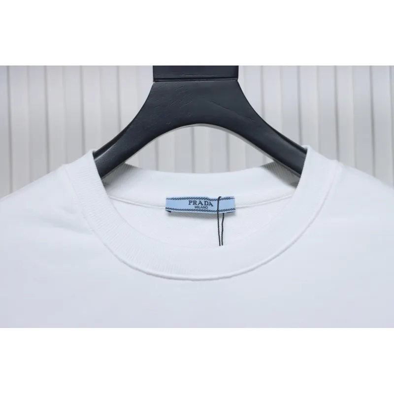 Prada 24Fw Small Letters on Chest Round Neck Hoodie White