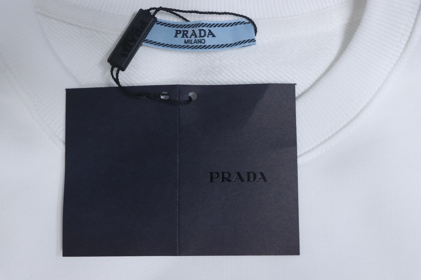 Prada 24Fw Small Letters on Chest Round Neck Hoodie White