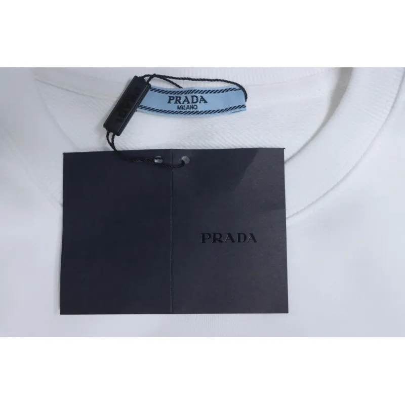 Prada 24Fw Small Letters on Chest Round Neck Hoodie White