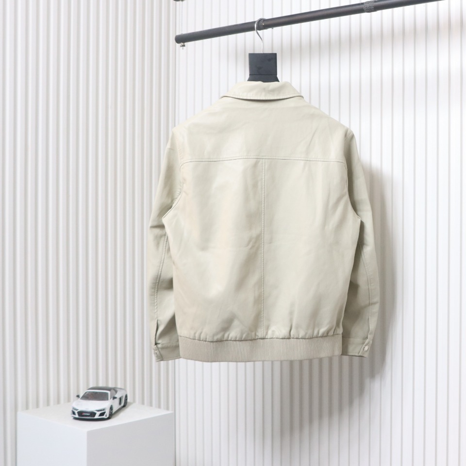 Prada 24Fw Triangle Logo Leather Jacket Beige