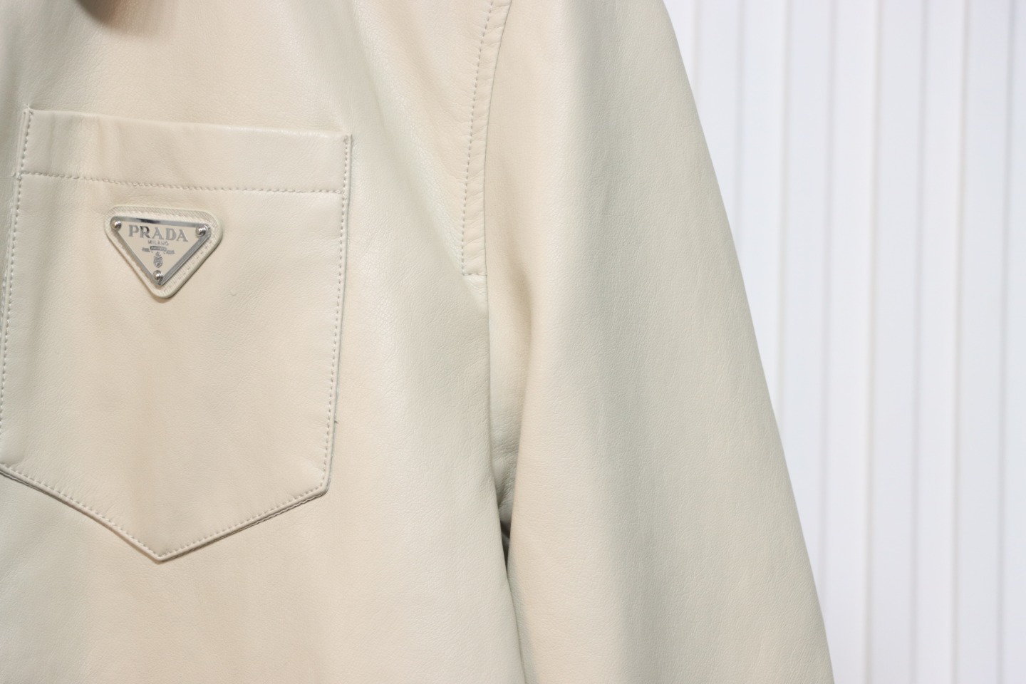 Prada 24Fw Triangle Logo Leather Jacket Beige