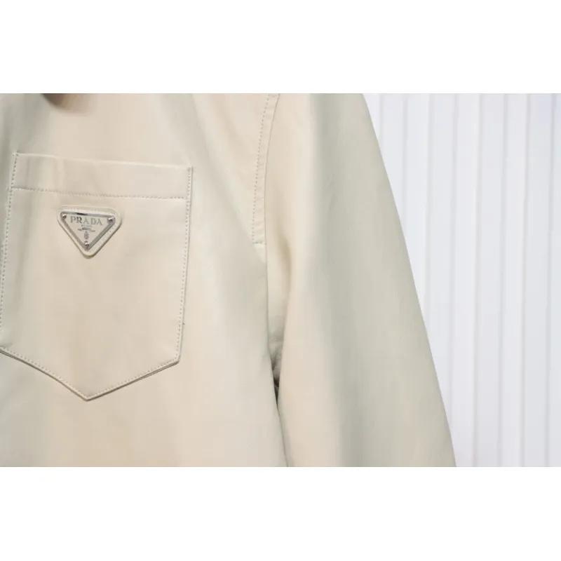 Prada 24Fw Triangle Logo Leather Jacket Beige