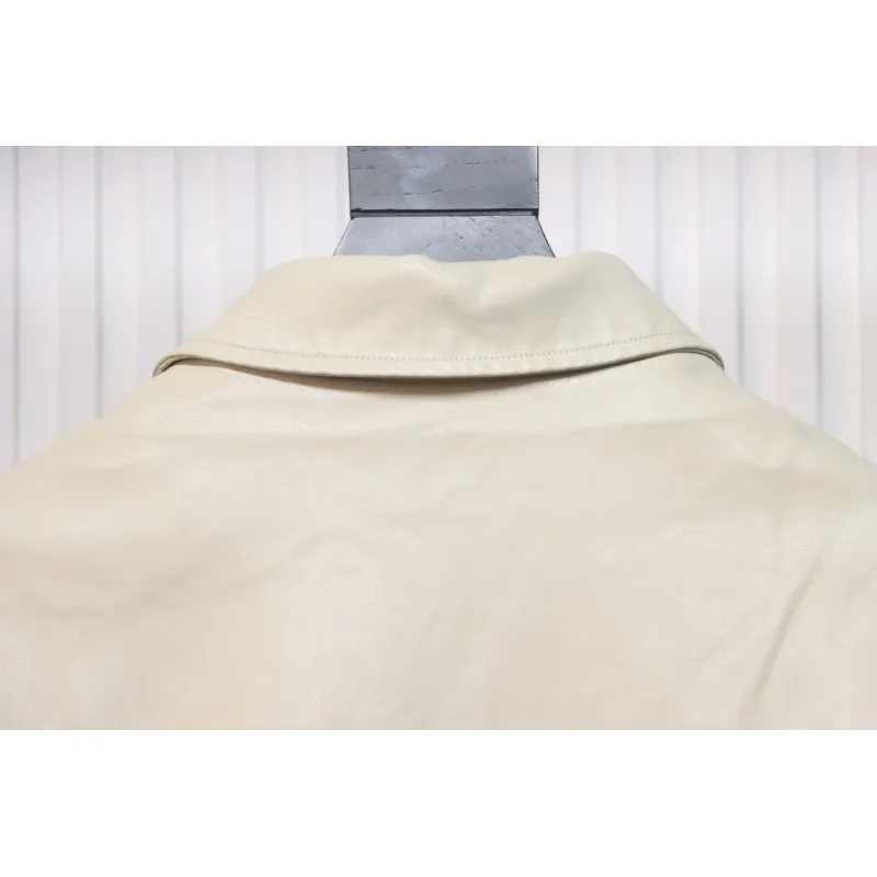 Prada 24Fw Triangle Logo Leather Jacket Beige