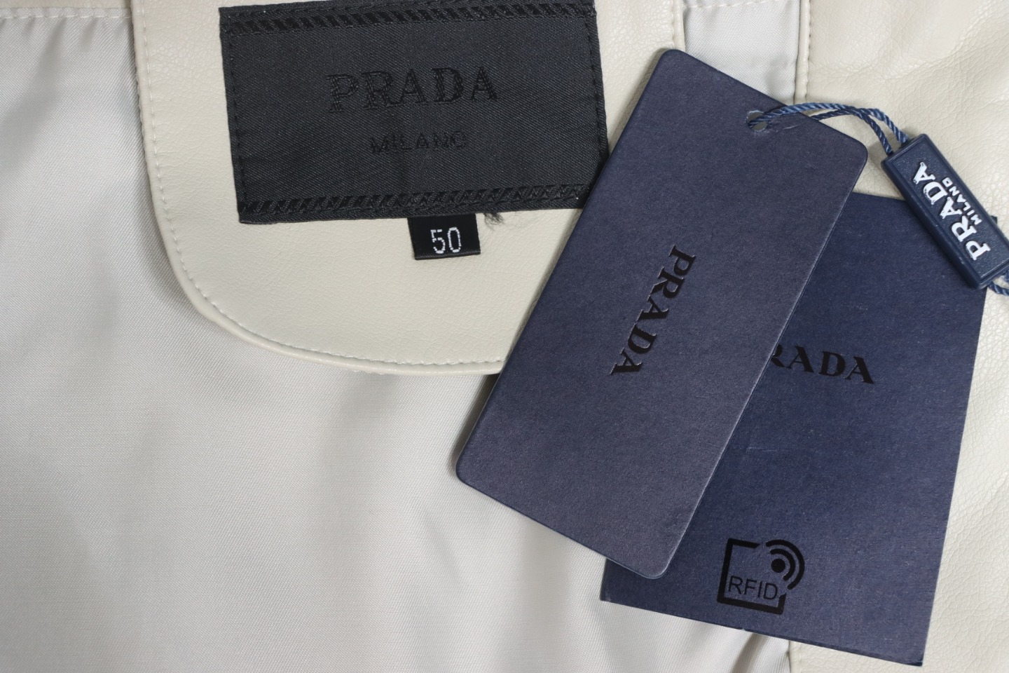 Prada 24Fw Triangle Logo Leather Jacket Beige