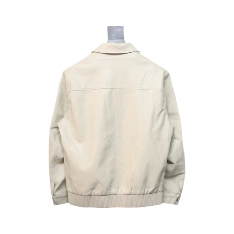 Prada 24Fw Triangle Logo Leather Jacket Beige