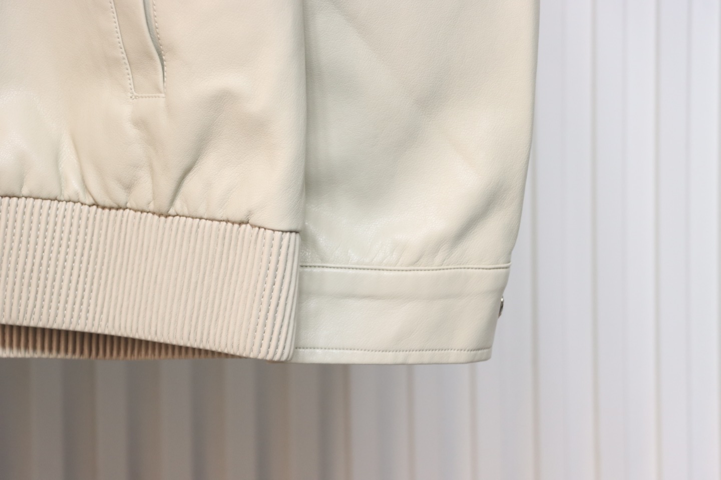 Prada 24Fw Triangle Logo Leather Jacket Beige