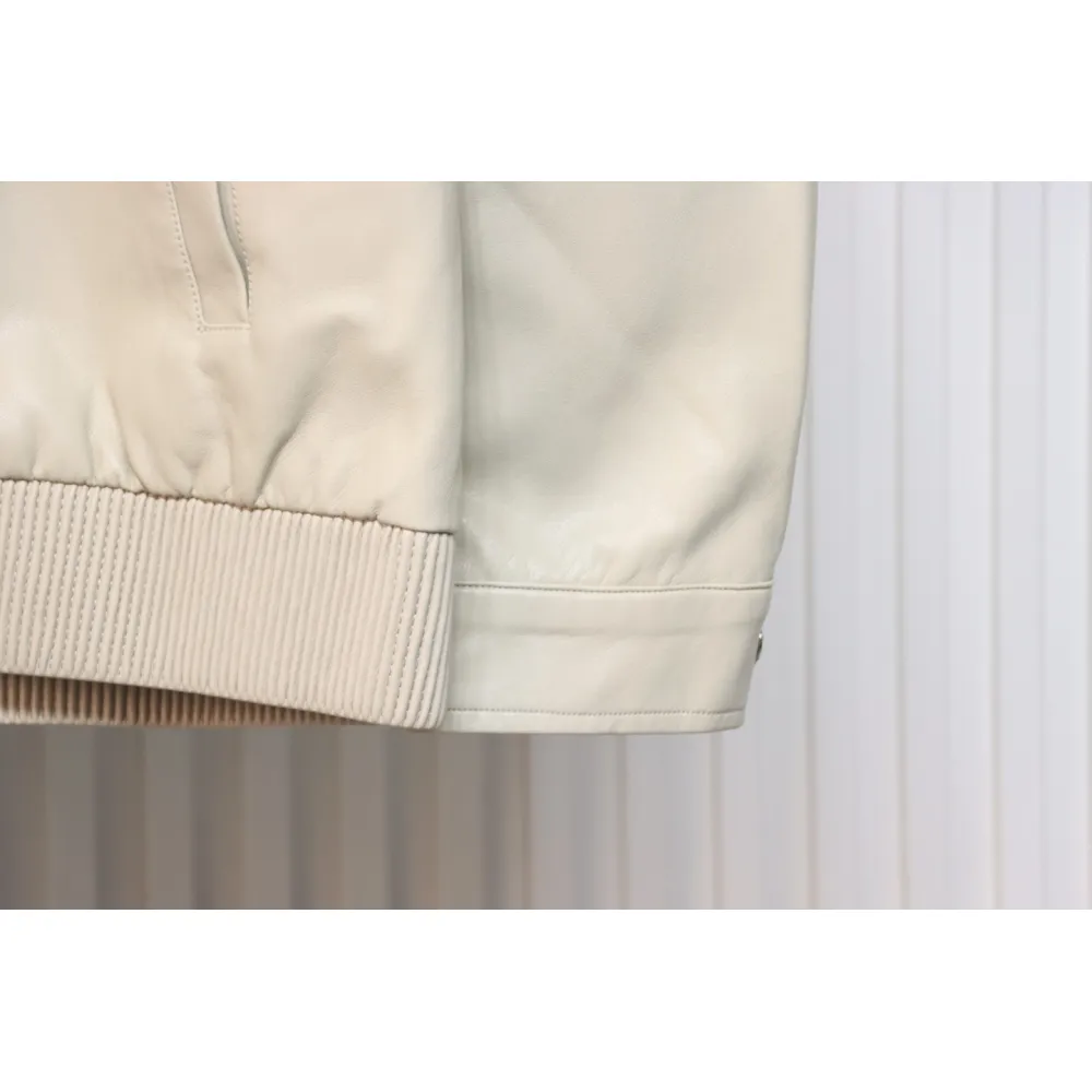 Prada 24Fw Triangle Logo Leather Jacket Beige