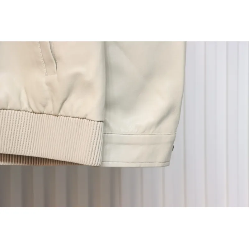 Prada 24Fw Triangle Logo Leather Jacket Beige