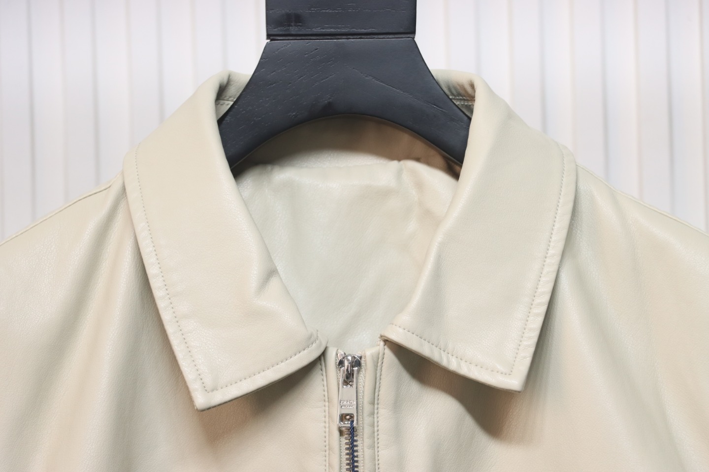 Prada 24Fw Triangle Logo Leather Jacket Beige