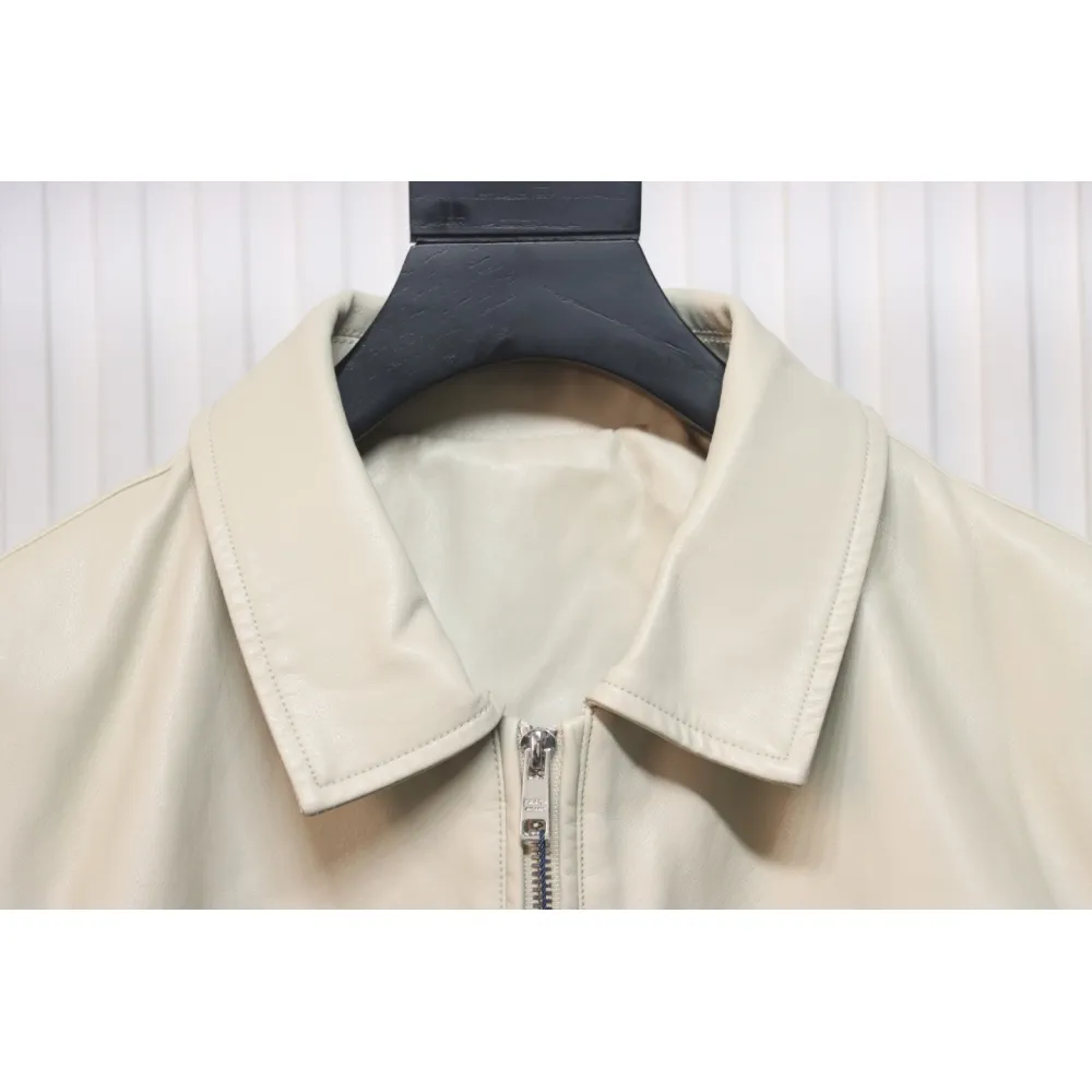 Prada 24Fw Triangle Logo Leather Jacket Beige