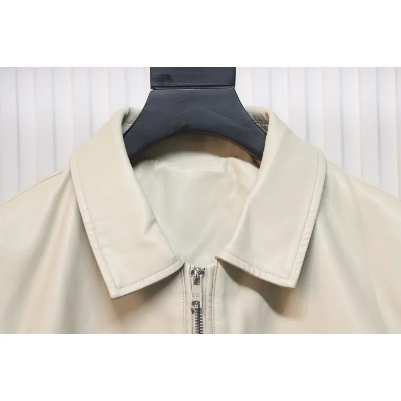 Prada 24Fw Triangle Logo Leather Jacket Beige