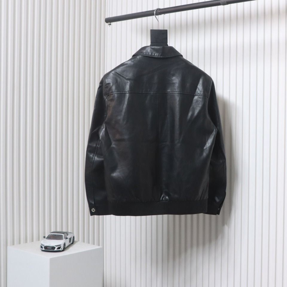 Prada 24Fw Triangle Logo Leather Jacket Black