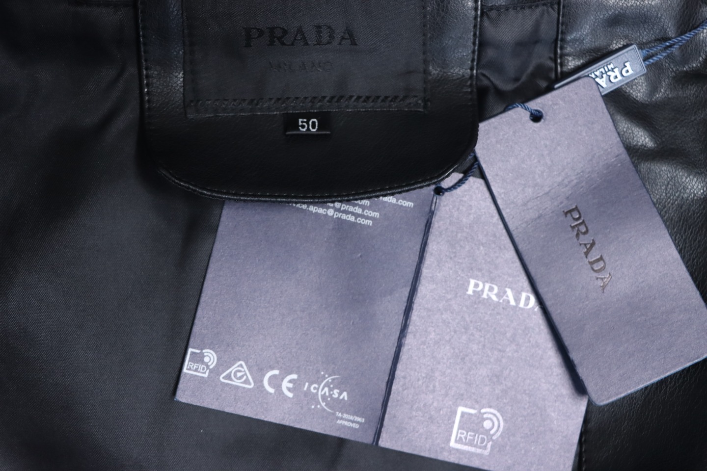 Prada 24Fw Triangle Logo Leather Jacket Black