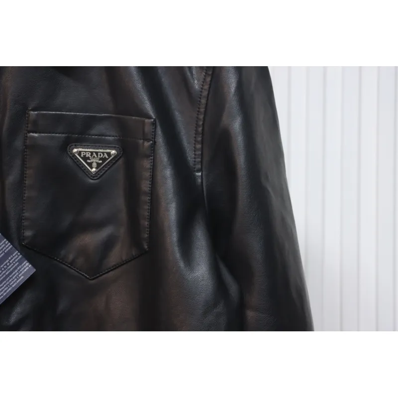 Prada 24Fw Triangle Logo Leather Jacket Black