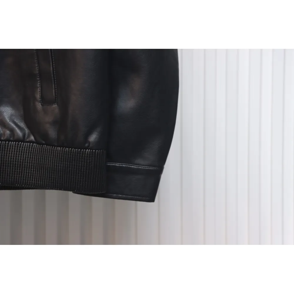 Prada 24Fw Triangle Logo Leather Jacket Black