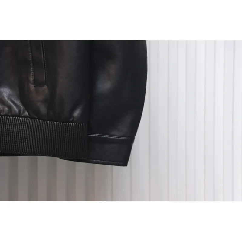 Prada 24Fw Triangle Logo Leather Jacket Black