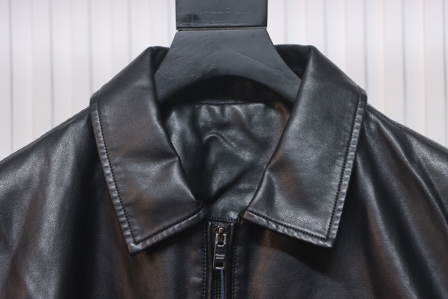 Prada 24Fw Triangle Logo Leather Jacket Black